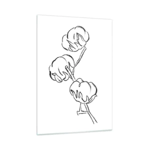 Quadro su vetro - Uno schizzo minimalista di un ramo di cotone disegnato con linee nere. - 50x70cm - Piumino di cotone - Decorazione murale moderna per soggiorno e camera da letto ARTTOR
