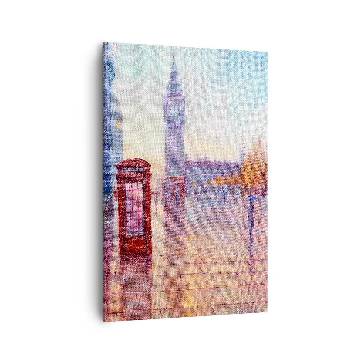 Quadro su tela - Stampe su Tela - Strada di Londra con il Big Ben in una giornata piovosa - 80x120cm - Giorno d'autunno a Londra - Decorazione murale moderna per soggiorno e camera da letto ARTTOR