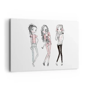 Quadro su tela - Stampe su Tela - Illustrazione di ragazze alla moda in colori pastello - 120x80cm - Arriva la festa - Decorazione murale moderna per soggiorno e camera da letto ARTTOR