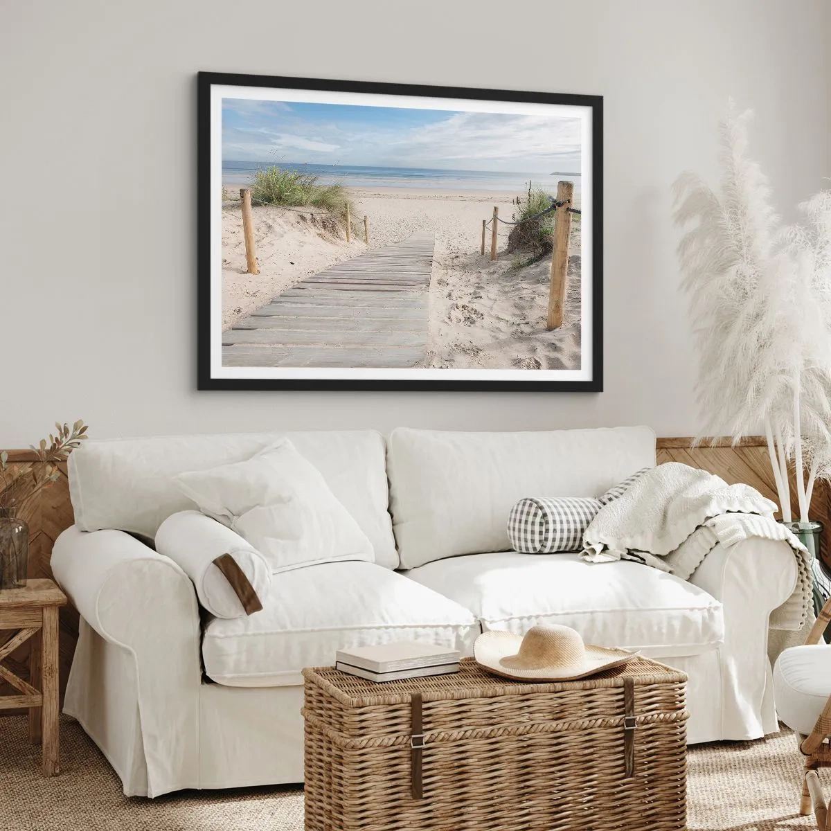 Poster in cornice nera - Un sentiero di assi che conduce a una spiaggia sabbiosa - 100x70cm - Fino all'orizzonte - Decorazione murale moderna per soggiorno e camera da letto ARTTOR