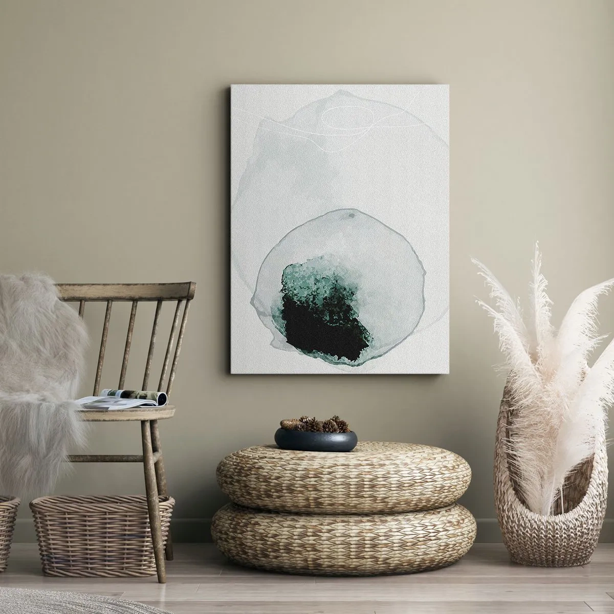 Quadro su tela - Stampe su Tela - Goccia d'acqua astratta con sfumature di verde e nero - 50x70cm - In una goccia d'acqua - Decorazione murale moderna per soggiorno e camera da letto ARTTOR