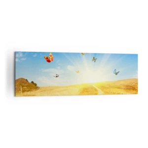 Quadro su tela - Stampe su Tela - Un campo dorato, un sentiero e farfalle contro un cielo azzurro - 160x50cm - Come non amare l'estate? - Decorazione murale moderna per soggiorno e camera da letto ARTTOR