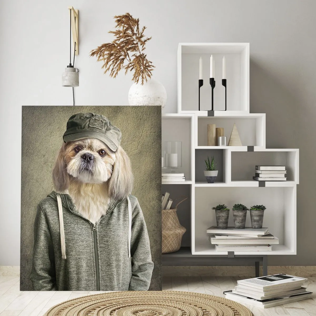 Quadro su vetro - Ritratti stilizzati di un leone, un cane e un elefante in abiti eleganti - 80x120cm - Preferisco casual - Decorazione murale moderna per soggiorno e camera da letto ARTTOR
