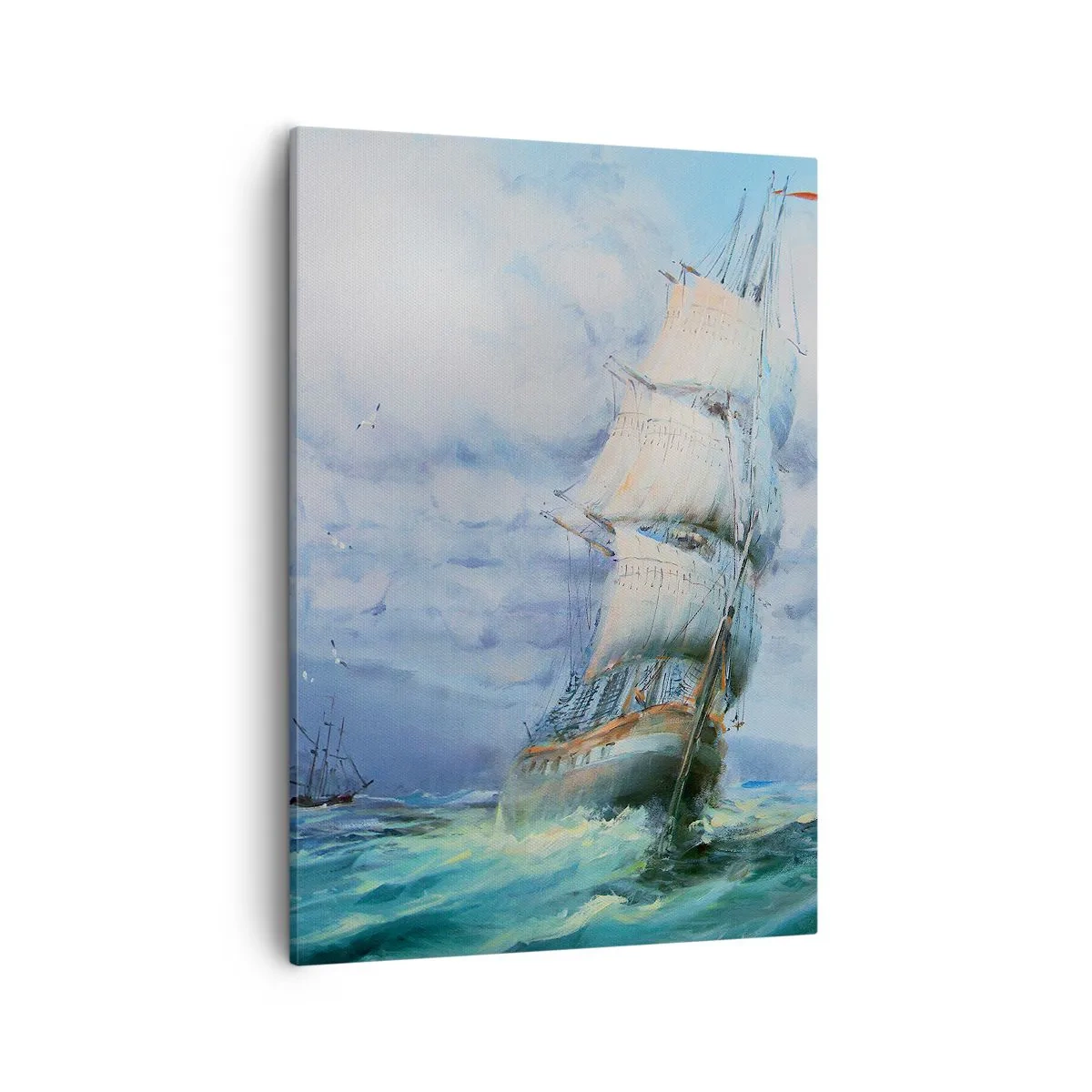 Quadro su tela - Stampe su Tela - Una nave in un mare in tempesta - 50x70cm - Con il vento in favore - Decorazione murale moderna per soggiorno e camera da letto ARTTOR