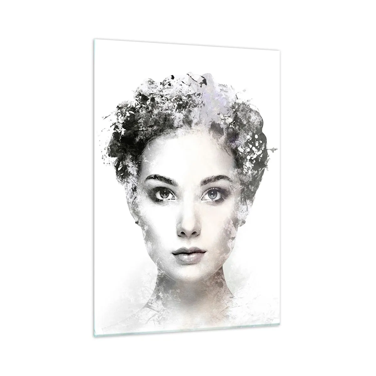 Quadro su vetro - Volto di donna in stile acquerello su sfondo bianco - 50x70cm - Ritratto estremamente alla moda - Decorazione murale moderna per soggiorno e camera da letto ARTTOR