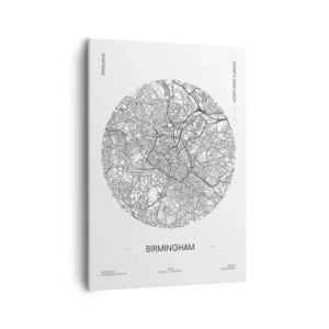 Quadro su tela - Stampe su Tela - Una mappa minimalista in bianco e nero di Birmingham con dettagli precisi. - 50x70cm - Anatomia di Birmingham - Decorazione murale moderna per soggiorno e camera da letto ARTTOR