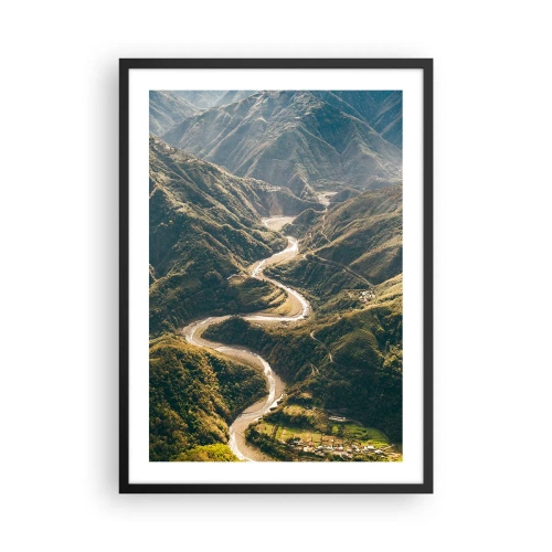 Poster in cornice nera - Una vista pittoresca del fiume che serpeggia attraverso le valli montane - 50x70cm - Direttamente dal cuore dei monti - Decorazione murale moderna per soggiorno e camera da letto ARTTOR