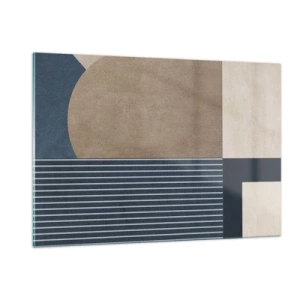 Quadro su vetro - Una forma minimalista con un cerchio e linee in beige - 120x80cm - Composizione di semplicità e rotondità - Decorazione murale moderna per soggiorno e camera da letto ARTTOR