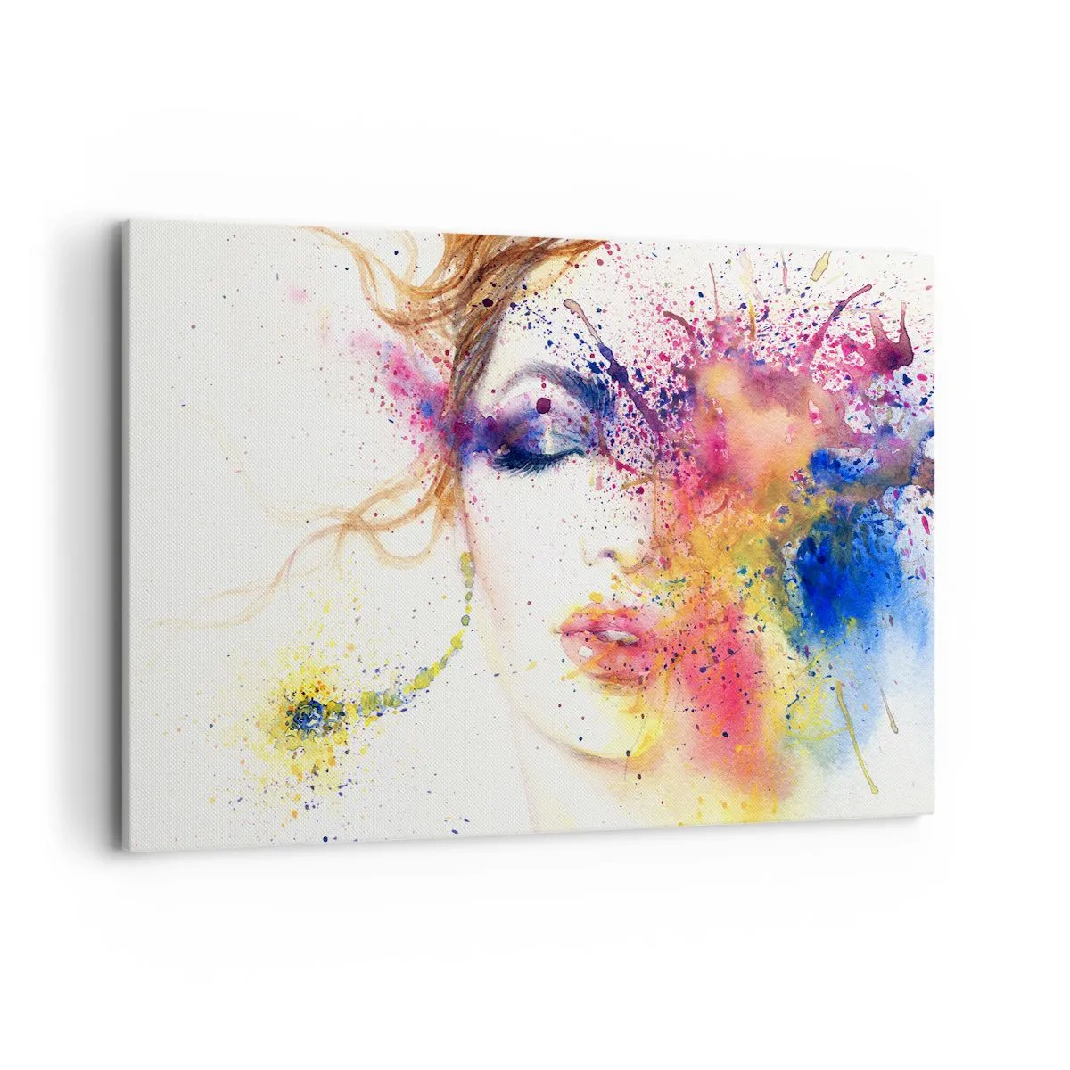 Quadro su tela - Stampe su Tela - Un ritratto artistico di una donna realizzato con colori acquerellati espressivi. - 120x80cm - Capogiro arcobaleno - Decorazione murale moderna per soggiorno e camera da letto ARTTOR