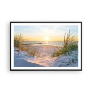 Poster in cornice nera - Rumore del mare, uccelli che cantano, spiaggia selvatica tra i cespugli... - 91x61 cm