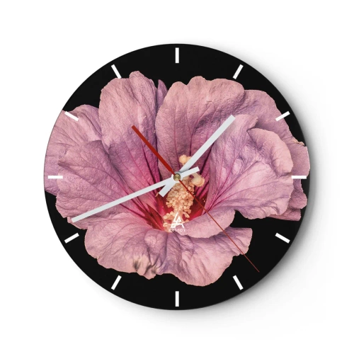 Orologio da parete - Orologio in Vetro - Primo piano di un fiore di ibisco in delicate tonalità di rosa - 30x30cm - Dritto al cuore - Decorazione murale moderna per soggiorno, cucina e camera da letto ARTTOR