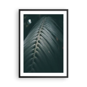 Poster in cornice nera - Una foglia di palma in un tono scuro con luci soffuse - 50x70cm - La precisione della natura - Decorazione murale moderna per soggiorno e camera da letto ARTTOR