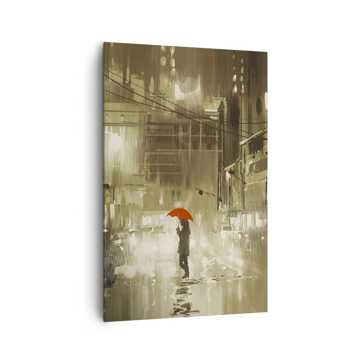 Quadro su tela - Stampe su Tela - Una figura con un ombrello rosso in una città piovosa - 80x120cm - Sola ma non solitaria - Decorazione murale moderna per soggiorno e camera da letto ARTTOR