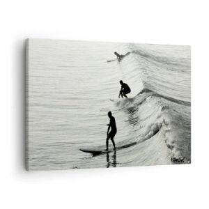 Quadro su tela - Stampe su Tela - Surfisti sulle onde in uno scatto monocromatico - 70x50cm - Onde all'incontro - Decorazione murale moderna per soggiorno e camera da letto ARTTOR