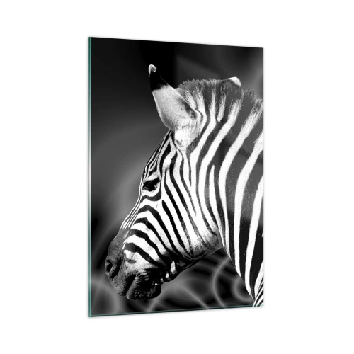 Quadro su vetro - Zebra nell'estetica in bianco e nero - 50x70cm - Il bianco è bianco, il nero è nero - Decorazione murale moderna per soggiorno e camera da letto ARTTOR