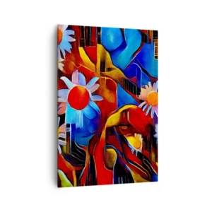 Quadro su tela - Stampe su Tela - Fiori astratti su uno sfondo di motivi geometrici - 70x100cm - I colori della vita - Decorazione murale moderna per soggiorno e camera da letto ARTTOR