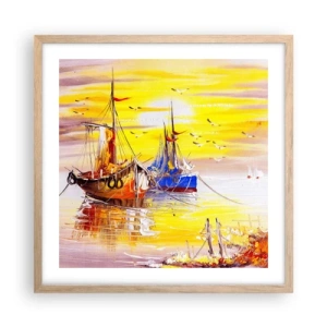 Poster in cornice rovere chiaro - Meritato riposo nel porto - 50x50 cm
