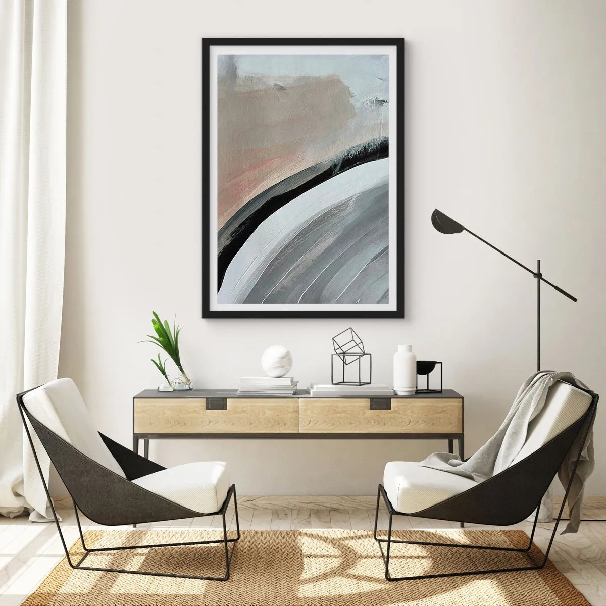 Poster in cornice nera - Composizione: arco di nero e grigio - 61x91 cm