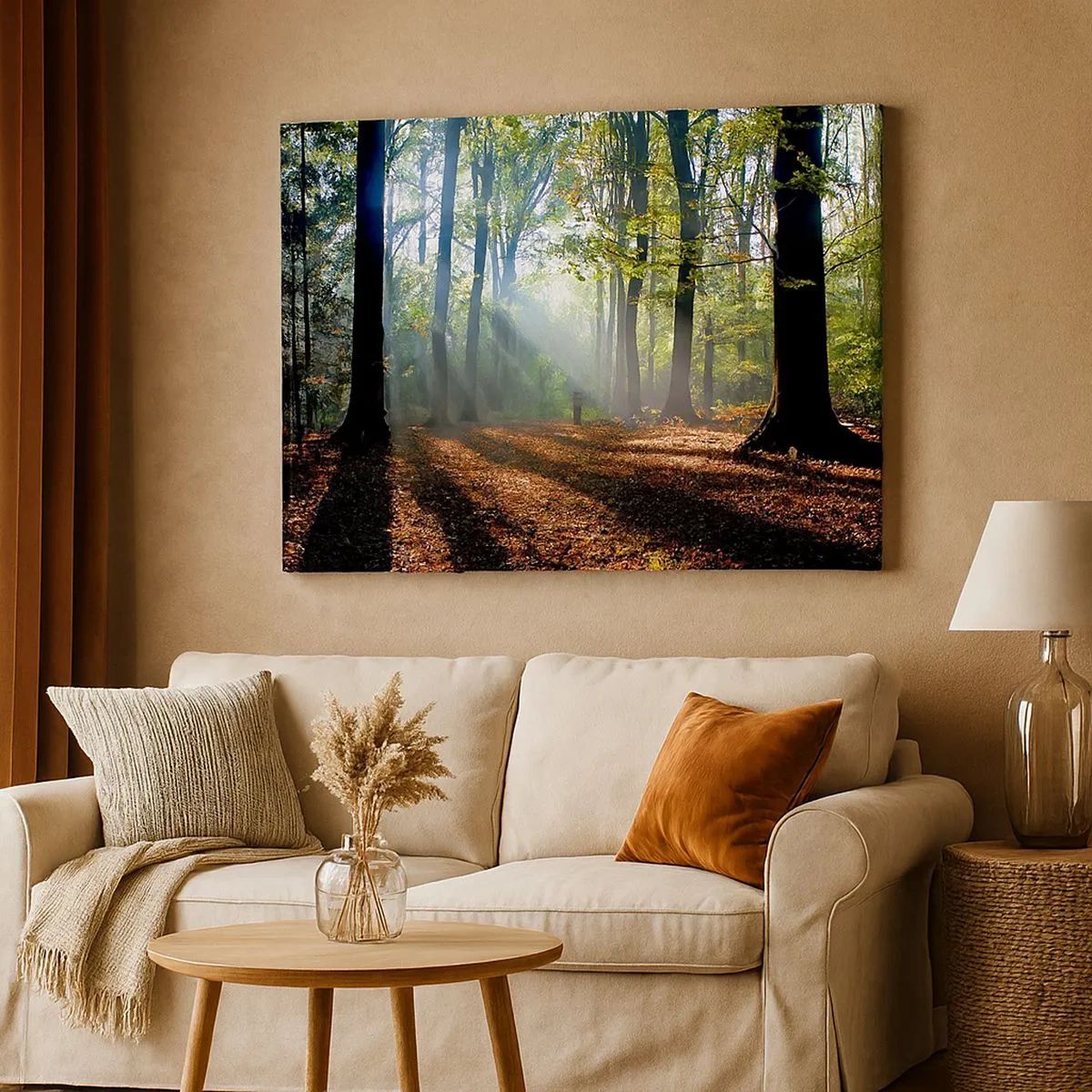 Quadro su tela - Stampe su Tela - Una radura della foresta illuminata dai raggi del sole - 70x50cm - Luci e ombre - Decorazione murale moderna per soggiorno e camera da letto ARTTOR