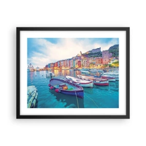 Poster in cornice nera - Sera colorata nel porto - 50x40 cm