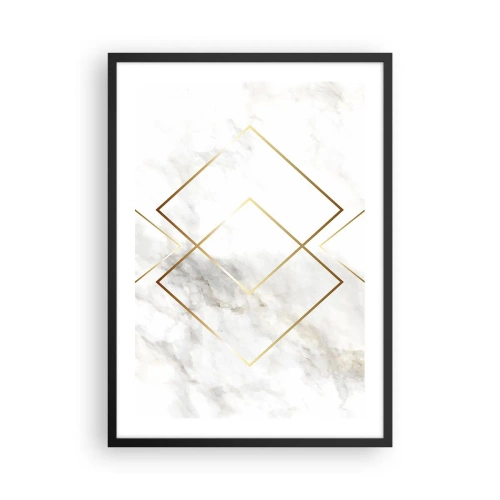 Poster in cornice nera - Geometria in linee dorate su sfondo di marmo - 50x70cm - Vista sull'infinito - Decorazione murale moderna per soggiorno e camera da letto ARTTOR