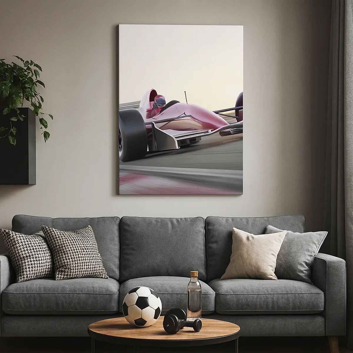 Quadro su tela - Stampe su Tela - Una macchina rossa di Formula 1 su una pista da corsa mentre guida - 50x70cm - Sempre vincente - Decorazione murale moderna per soggiorno e camera da letto ARTTOR