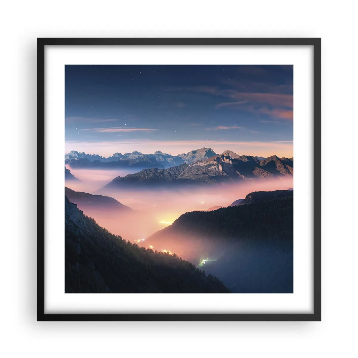 Poster in cornice nera - La luce nelle valli - 50x50 cm