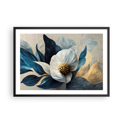 Poster in cornice nera - Un fiore con foglie blu su uno sfondo elegante - 70x50cm - Ha un cuore d'oro - Decorazione murale moderna per soggiorno e camera da letto ARTTOR
