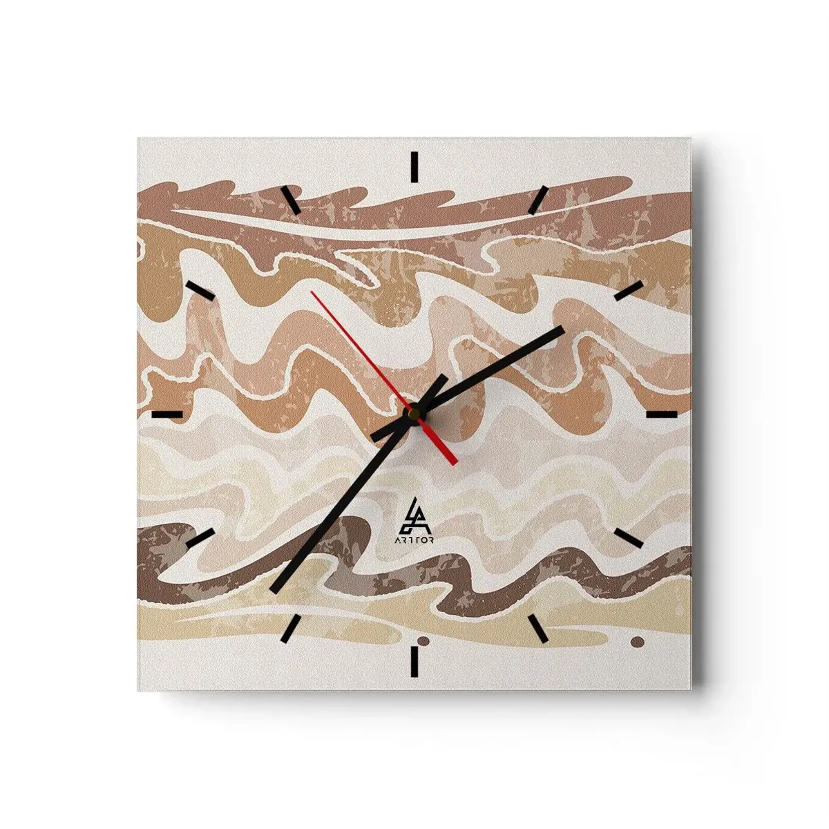 Orologio da parete - Orologio in Vetro - Linee astratte ondulate in tonalità beige - 30x30cm - Buona energia - buone emozioni - Decorazione murale moderna per soggiorno e camera da letto ARTTOR