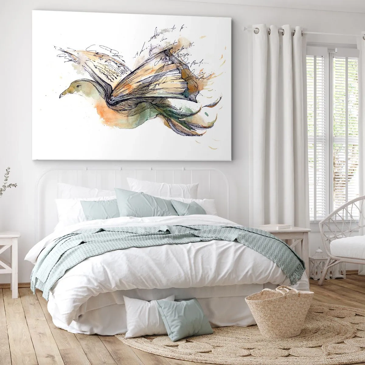 Quadro su tela - Stampe su Tela - Dipinto artistico ad acquerello di un uccello con un libro come ali - 70x50cm - Sulle ali della poesia - Decorazione murale moderna per soggiorno e camera da letto ARTTOR