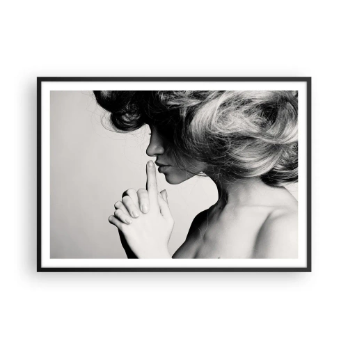 Poster in cornice nera - Profilo in bianco e nero di una donna che fa un gesto di silenzio - 100x70cm - Ascoltando se stessa - Decorazione murale moderna per soggiorno e camera da letto ARTTOR