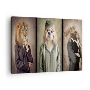Quadro su tela - Stampe su Tela - Ritratti stilizzati di un leone, un cane e un elefante in abiti eleganti - 70x50cm - Preferisco casual - Decorazione murale moderna per soggiorno e camera da letto ARTTOR