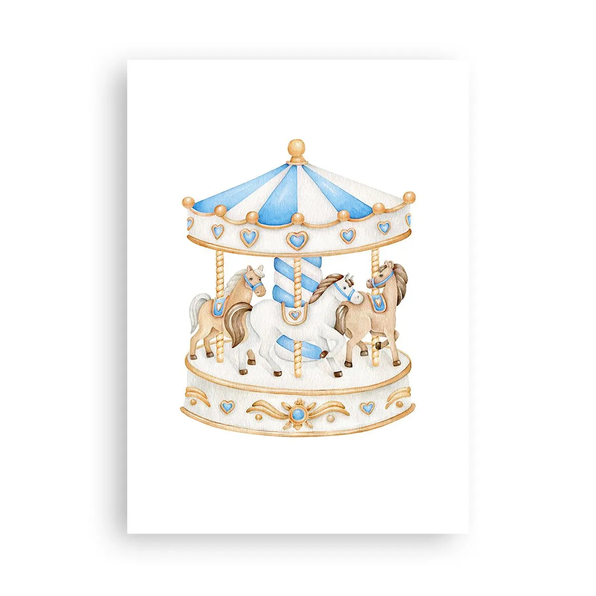 Poster - Giostra ad acquerello in tonalità pastello di blu e oro - 50x70cm - Dolce infanzia - Decorazione murale moderna per soggiorno e camera da letto ARTTOR