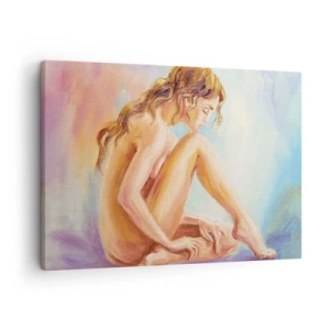 Quadro su tela - Stampe su Tela - Una delicata figura di donna su uno sfondo pastello - 70x50cm - Nudo di giovane - Decorazione murale moderna per soggiorno e camera da letto ARTTOR