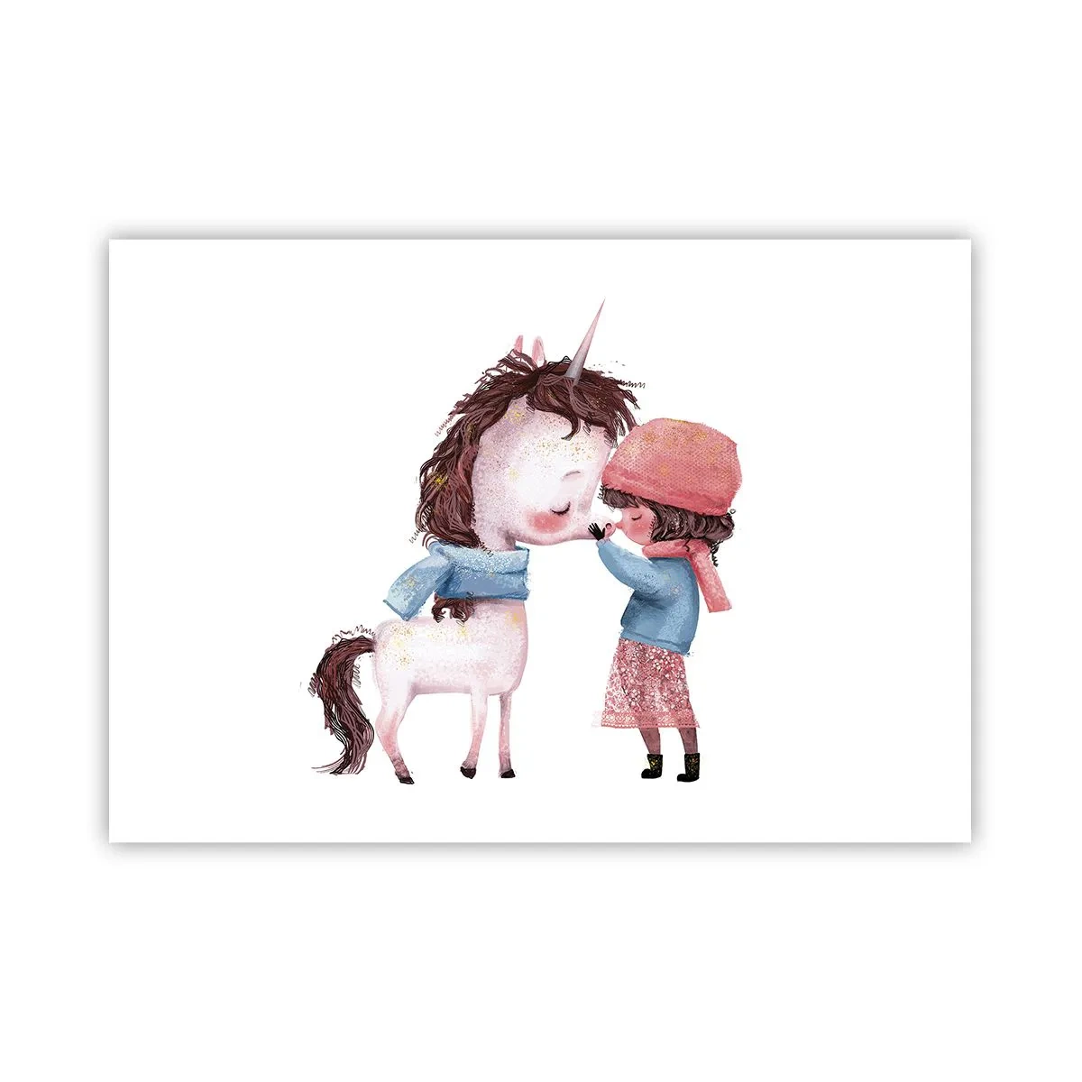 Poster - Una ragazza e un unicorno in uno scenario invernale - 100x70cm - Racconto d'inverno - Decorazione murale moderna per soggiorno e camera da letto ARTTOR