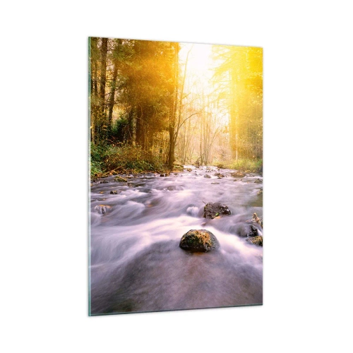 Quadro su vetro - Ruscello della foresta alla luce del sole - 50x70cm - Malachite in cornice oro-argento - Decorazione murale moderna per soggiorno e camera da letto ARTTOR