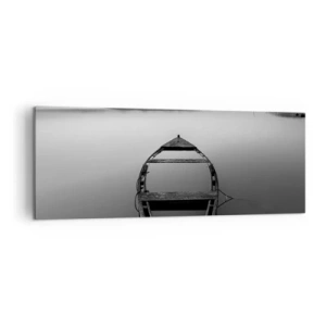 Quadro su tela - Stampe su Tela - Una barca solitaria su un lago calmo nei toni del bianco e del nero - 140x50cm - Nostalgia e malinconia - Decorazione murale moderna per soggiorno e camera da letto ARTTOR