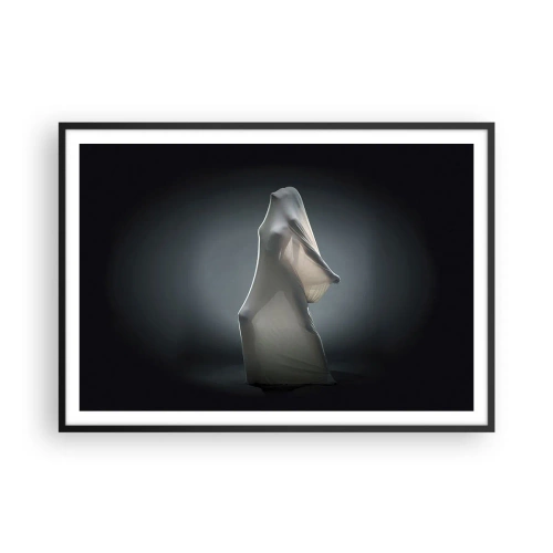 Poster in cornice nera - Una figura in tessuto bianco su uno sfondo scuro - 100x70cm - Desideri nascosti - Decorazione murale moderna per soggiorno e camera da letto ARTTOR