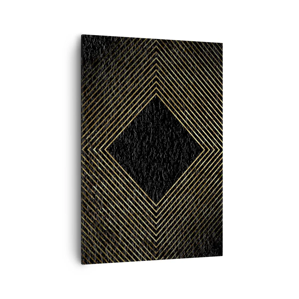 Quadro su tela - Stampe su Tela - Sfondo nero con motivo geometrico di linee dorate - 70x100cm - Geometria in stile glamour - Decorazione murale moderna per soggiorno e camera da letto ARTTOR