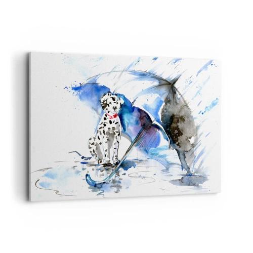 Quadro su tela - Stampe su Tela - Dipinto ad acquerello di un cane dalmata con un ombrello sullo sfondo - 120x80cm - Ecco a cosa serve un amico - Decorazione murale moderna per soggiorno e camera da letto ARTTOR