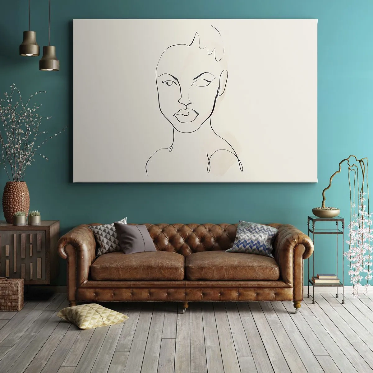 Quadro su tela - Stampe su Tela - Schizzo minimalista del volto di una donna - 120x80cm - Profilo di sensualità - Decorazione murale moderna per soggiorno e camera da letto ARTTOR