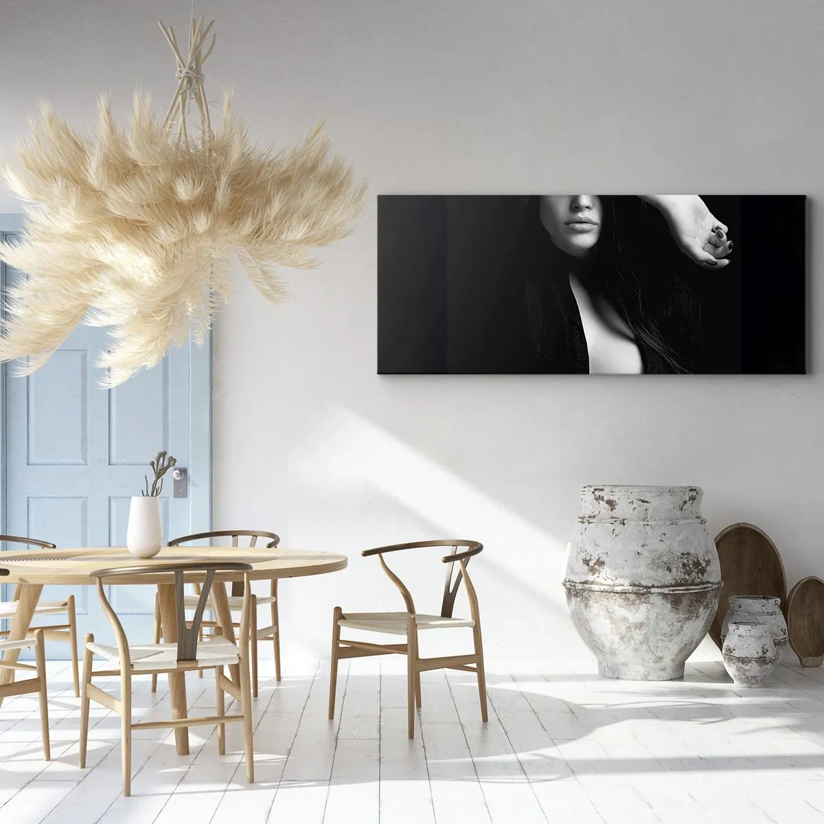 Quadro su tela - Stampe su Tela - Ritratto elegante di una donna in bianco e nero - 140x50cm - Scuola di seduzione - Decorazione murale moderna per soggiorno e camera da letto ARTTOR