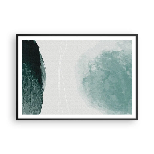 Poster in cornice nera - Una delicata composizione astratta nelle tonalità del verde, con forme delicate su uno sfondo chiaro. - 100x70cm - Incontro con la nebbia - Decorazione murale moderna per soggiorno e camera da letto ARTTOR