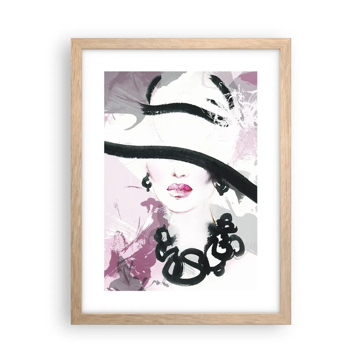 Poster in cornice rovere chiaro - Ritratto di donna in nero e rosa - 30x40 cm