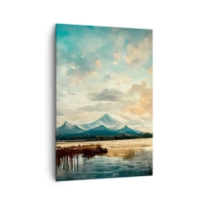 Quadro su tela - Stampe su Tela - Un paesaggio pittoresco con una montagna e un lago calmo - 70x100cm - Sotto la protezione del cielo - Decorazione murale moderna per soggiorno e camera da letto ARTTOR
