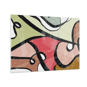 Quadro su vetro - Astrazione colorata con linee nere - 70x50cm - Piroette tra i colori - Decorazione murale moderna per soggiorno e camera da letto ARTTOR