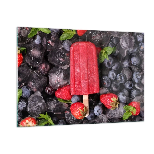 Quadro su vetro - Un bastoncino di ghiaccio tra frutta congelata e foglie di menta - 120x80cm - Il sapore della calda estate - Decorazione murale moderna per soggiorno e camera da letto ARTTOR
