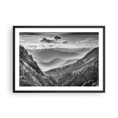 Poster in cornice nera - Paesaggio montano in bianco e nero con nuvole sulle cime - 70x50cm - Fino all'orizzonte - Decorazione murale moderna per soggiorno e camera da letto ARTTOR