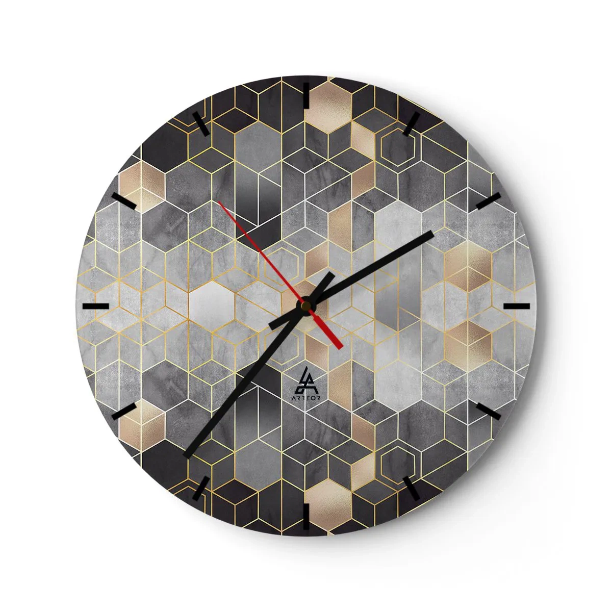 Orologio da parete - Orologio in Vetro - Mosaico geometrico nei toni del grigio e dell'oro - 30x30cm - Composizione di diamante - Decorazione murale moderna per soggiorno, cucina e camera da letto ARTTOR