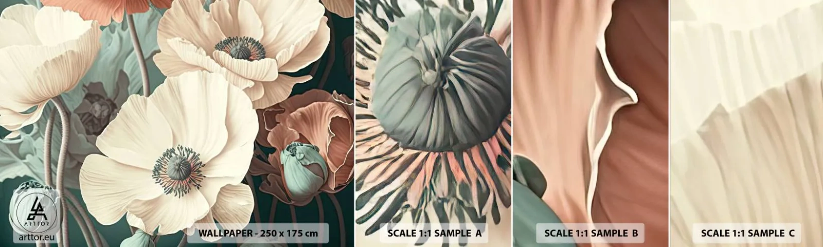 Campione Di Fotomurale Standard Eco - Il sussurro dei papaveri - Fiori, Impianti, Pastello - 100x30 cm